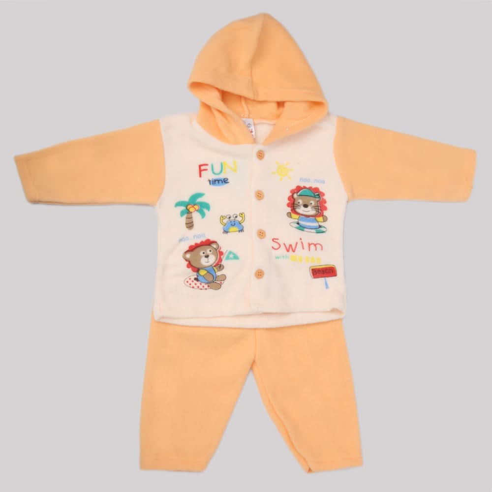 Newborn Boy Full Sleeves Polar Hooded Suit 1855 - Peach, Kids, NB Boys Sets And Suits, Chase Value, Chase Value