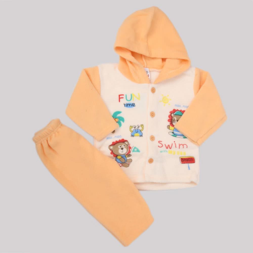 Newborn Boy Full Sleeves Polar Hooded Suit 1855 - Peach, Kids, NB Boys Sets And Suits, Chase Value, Chase Value