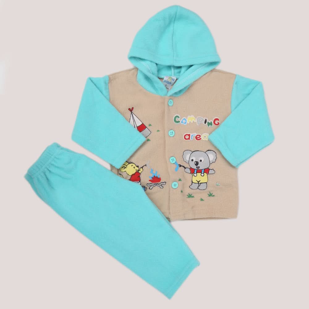 Newborn Boy Full Sleeves Polar Hooded Suit 1675 - Cyan, Kids, NB Boys Sets And Suits, Chase Value, Chase Value