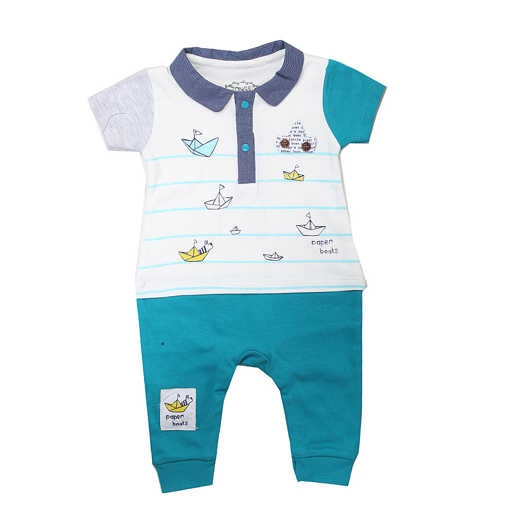 Newborn Boys Half Sleeves Romper - Steel Green, Kids, Newborn Boys Rompers, Chase Value, Chase Value