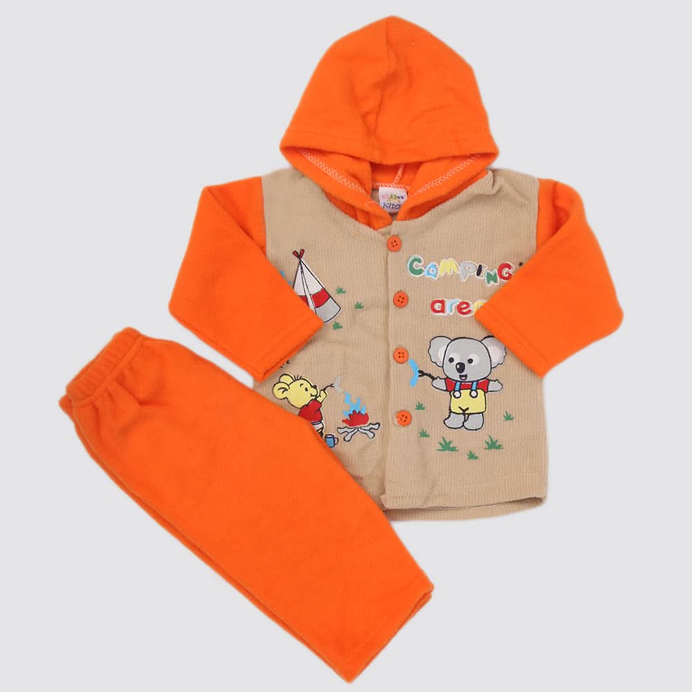 Newborn Boy Full Sleeves Polar Hooded Suit 1675 - Orange, Kids, NB Boys Sets And Suits, Chase Value, Chase Value