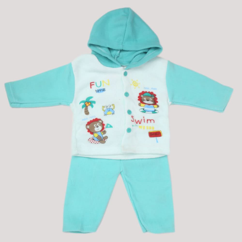 Newborn Boy Full Sleeves Polar Hooded Suit 1471 - Cyan, Kids, NB Boys Sets And Suits, Chase Value, Chase Value