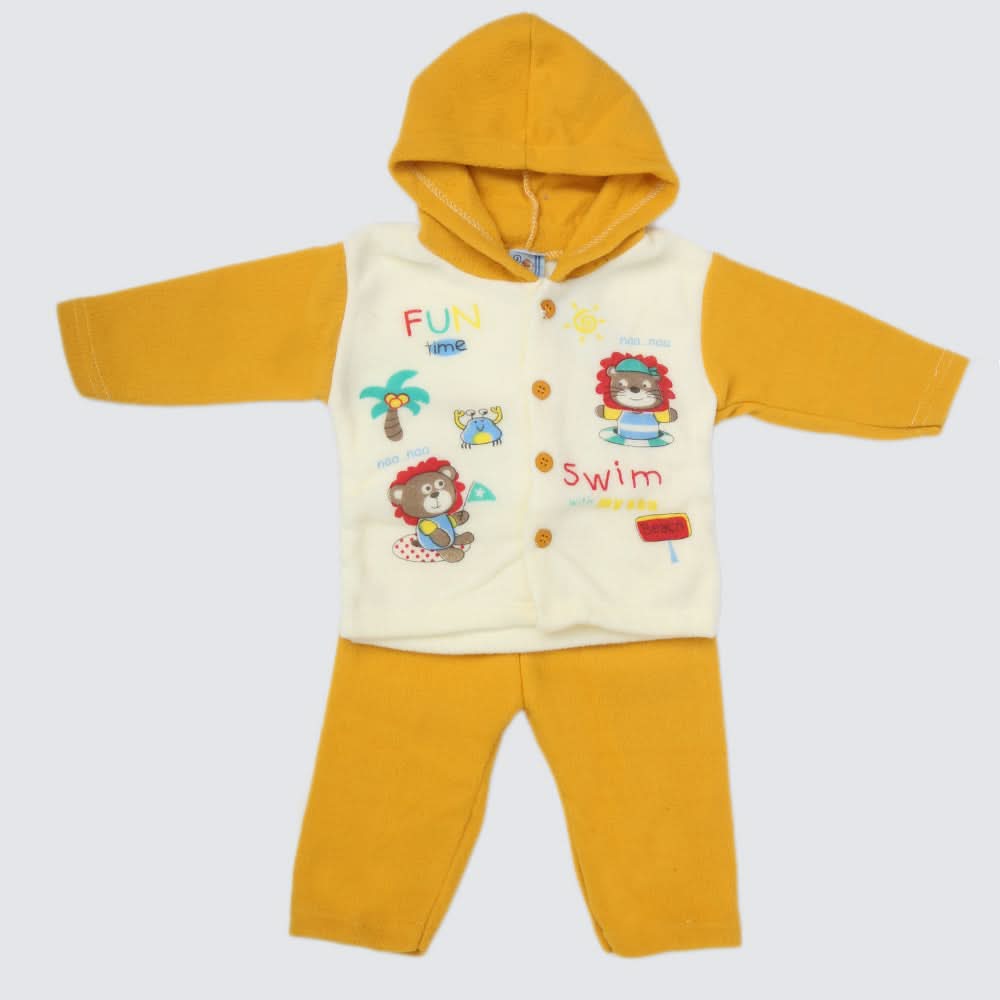 Newborn Boy Full Sleeves Polar Hooded Suit 1471 - Yellow, Kids, NB Boys Sets And Suits, Chase Value, Chase Value