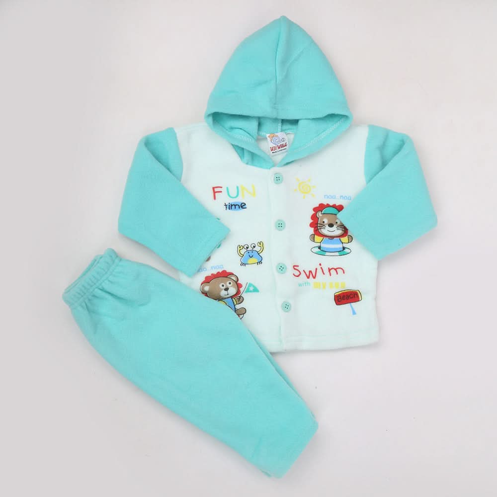 Newborn Boy Full Sleeves Polar Hooded Suit 1855 - Cyan, Kids, NB Boys Sets And Suits, Chase Value, Chase Value
