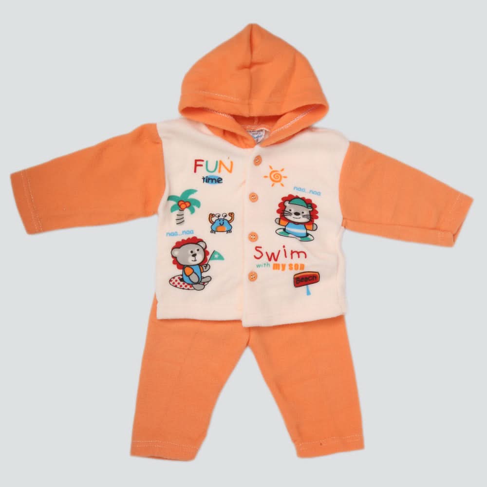 Newborn Boy Full Sleeves Polar Hooded Suit - Orange, Kids, NB Boys Sets And Suits, Chase Value, Chase Value