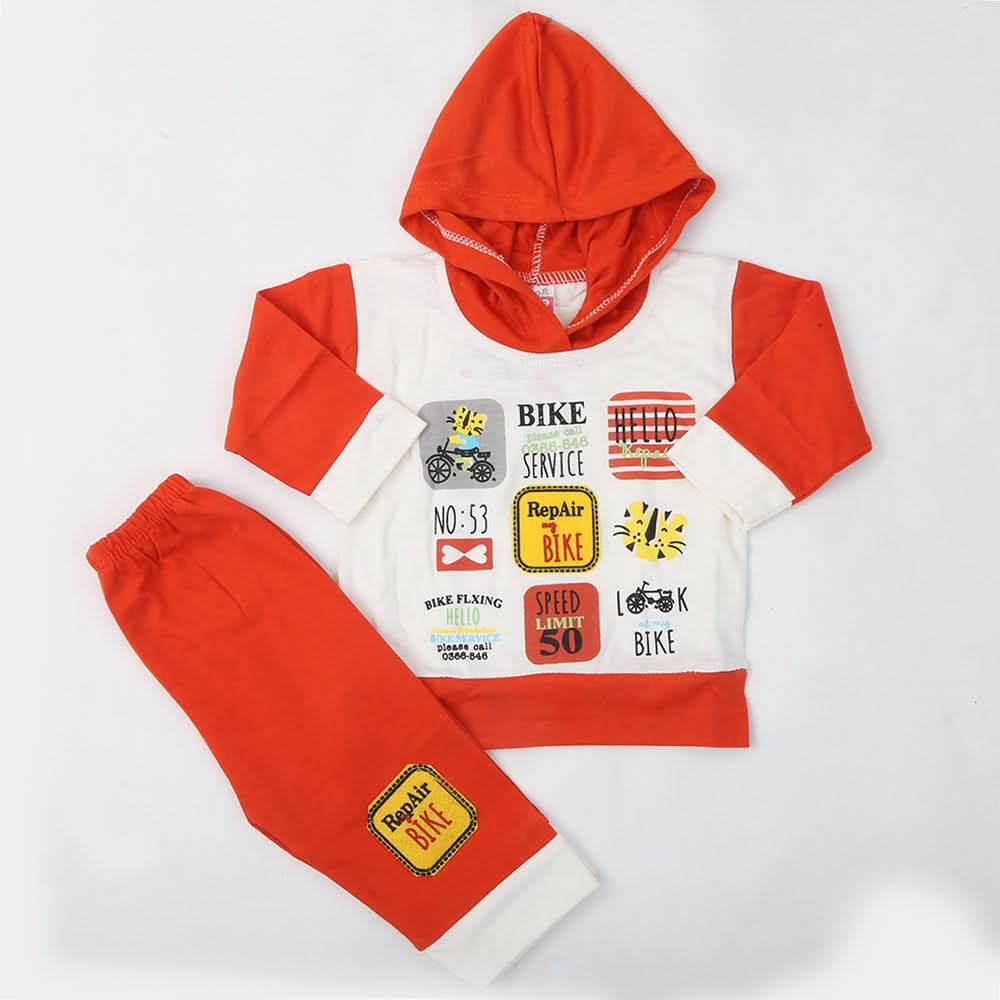 Newborn Boys Full Sleeves Hooded Suit - Rust, Kids, NB Boys Sets And Suits, Chase Value, Chase Value