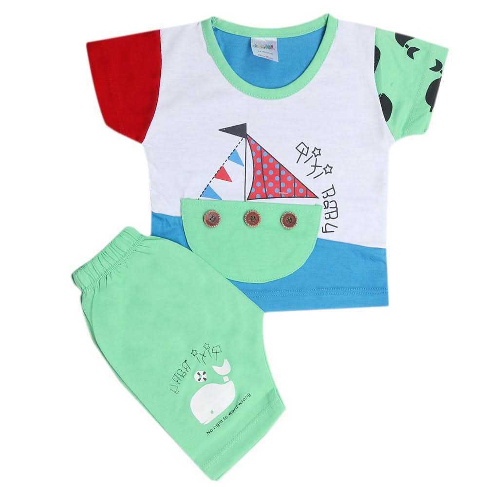 Newborn Boys Half Sleeves Suit - Green, Kids, New Born Boys Sets And Suits, Chase Value, Chase Value