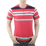 Men's Yarn Dyed Half Sleeves Placket T-Shirt - Pink, Men, T-Shirts And Polos, Chase Value, Chase Value