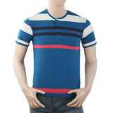 Men's Yarn Dyed Half Sleeves Placket T-Shirt - Steel Blue, Men, T-Shirts And Polos, Chase Value, Chase Value