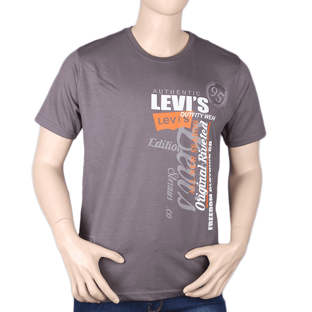 Men's Half sleeves Printed Round Neck T-Shirt - Grey, Men, T-Shirts And Polos, Chase Value, Chase Value