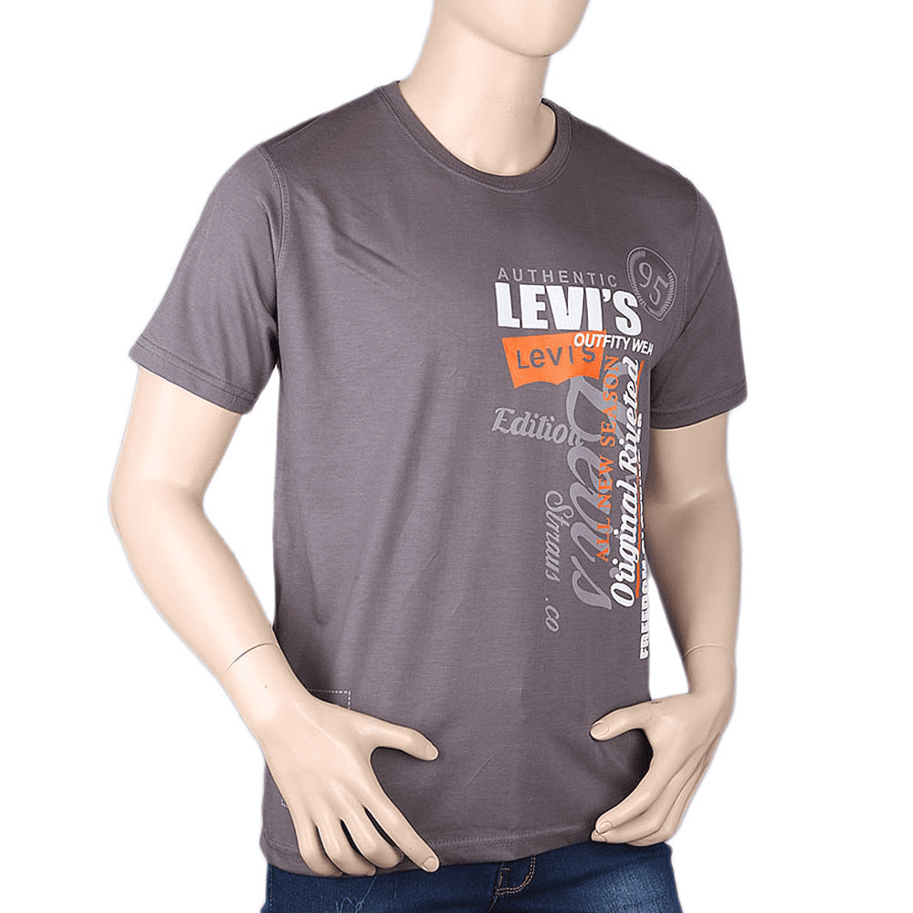 Men's Half sleeves Printed Round Neck T-Shirt - Grey, Men, T-Shirts And Polos, Chase Value, Chase Value