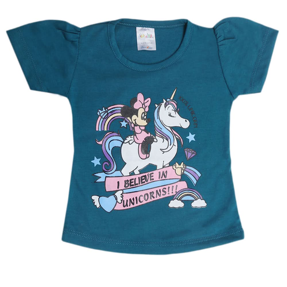 Newborn Girls Half Sleeves T-Shirt - Steel Green, Kids, Newborn Girls T-Shirts, Chase Value, Chase Value
