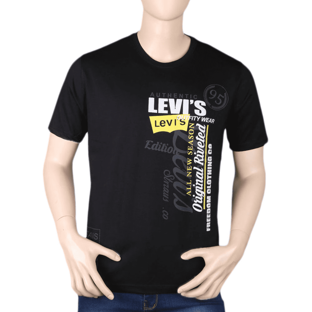 Men's Half sleeves Printed Round Neck T-Shirt - Black, Men, T-Shirts And Polos, Chase Value, Chase Value