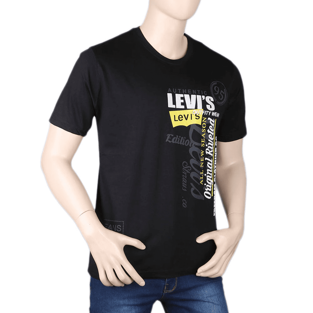 Men's Half sleeves Printed Round Neck T-Shirt - Black, Men, T-Shirts And Polos, Chase Value, Chase Value