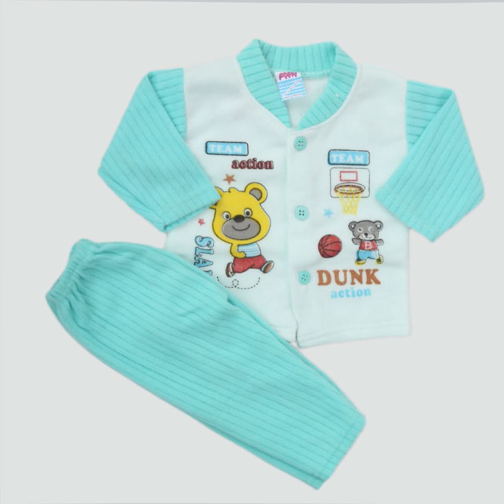 Newborn Boy Full Sleeves Polar Suit - Cyan, Kids, NB Boys Sets And Suits, Chase Value, Chase Value