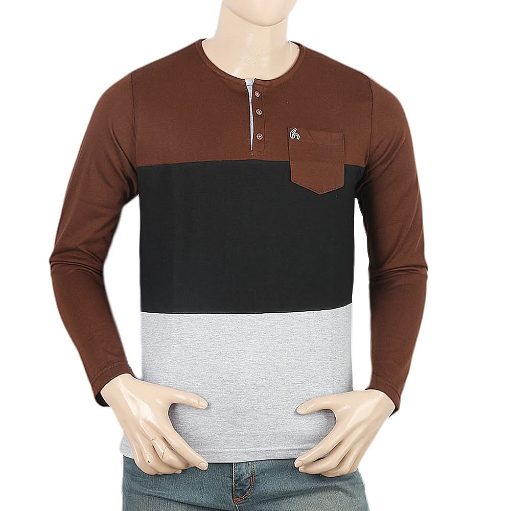 Men's Full Sleeves T-Shirt - Dark Brown, Men, T-Shirts And Polos, Chase Value, Chase Value