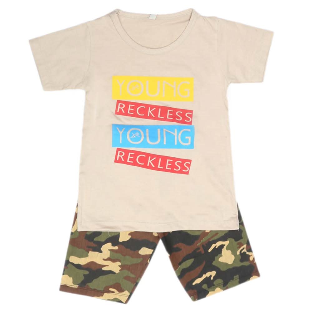 Boys 2 Pcs Suit Half Sleeves - Beige, Kids, Boys Sets And Suits, Chase Value, Chase Value