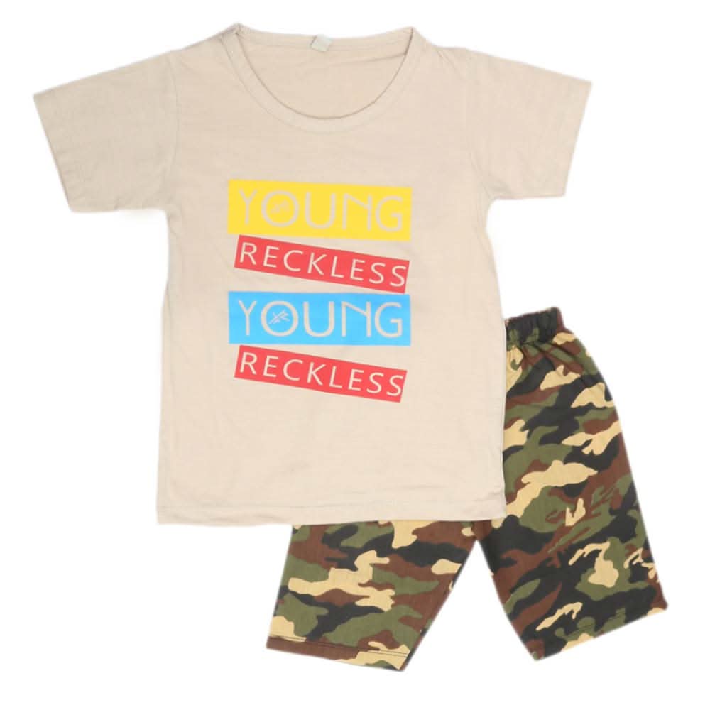 Boys 2 Pcs Suit Half Sleeves - Beige, Kids, Boys Sets And Suits, Chase Value, Chase Value