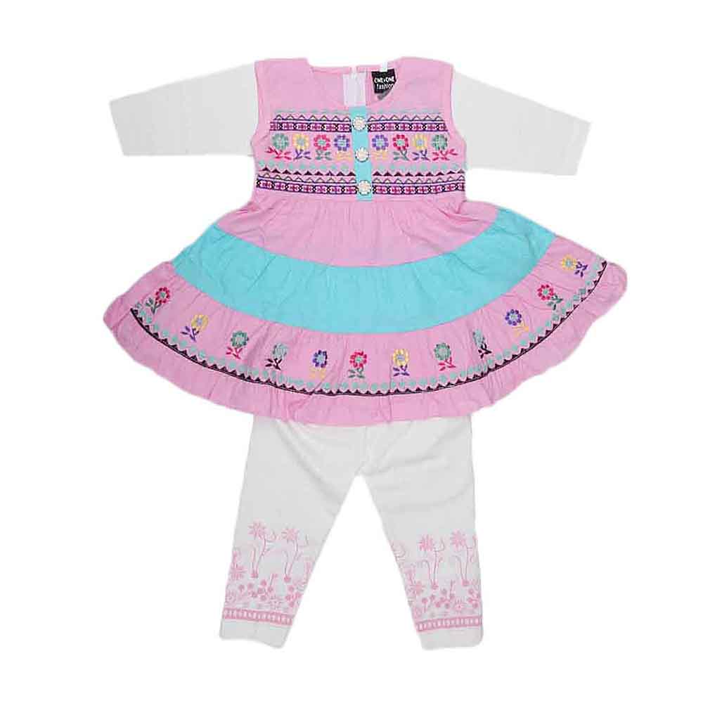 Girls Fancy Frock 2 Pcs - Pink, Kids, Girls Frocks, Chase Value, Chase Value
