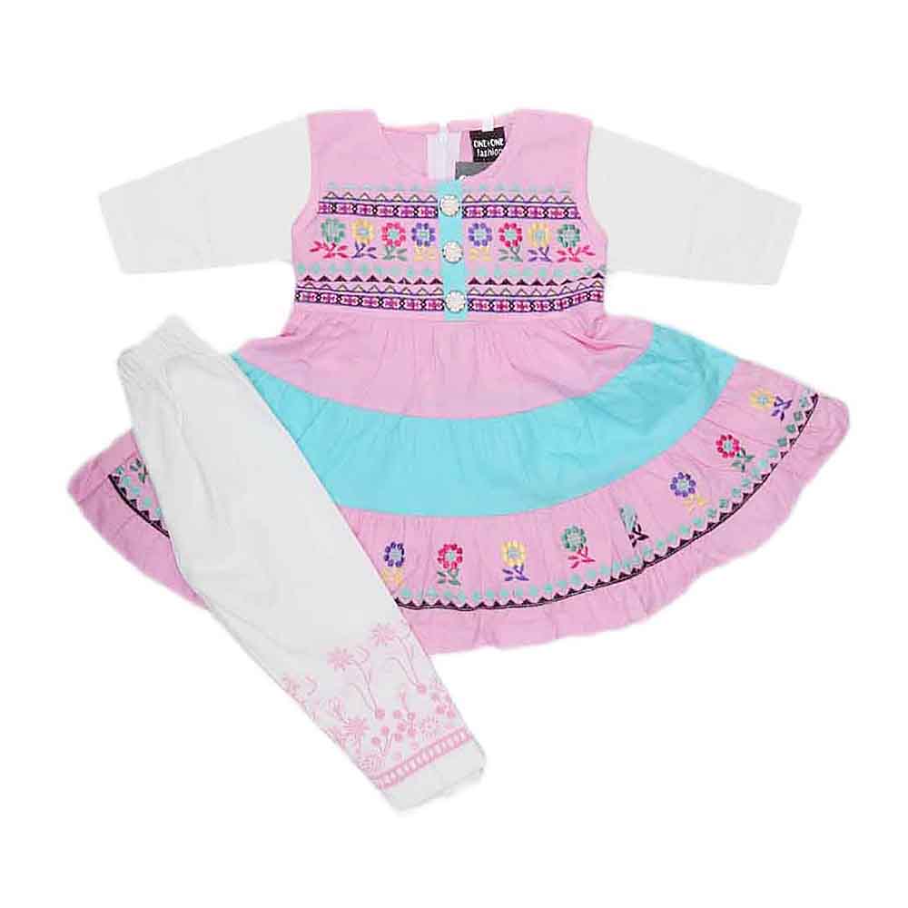 Girls Fancy Frock 2 Pcs - Pink, Kids, Girls Frocks, Chase Value, Chase Value