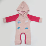 Newborn Unisex Full Sleeves Fleece Hooded Romper - Tea Pink, Kids, NB Boys Rompers, Chase Value, Chase Value