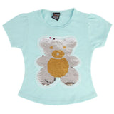 Girls Half Sleeves Sequence Sticker - Light Blue, Kids, Girls T-Shirts, Chase Value, Chase Value