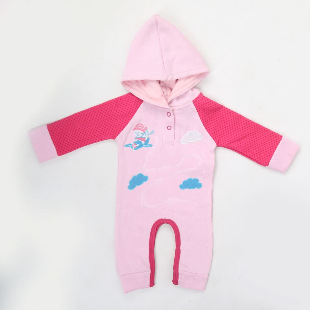 Newborn Unisex Full Sleeves Fleece Hooded Romper - Pink, Kids, NB Boys Rompers, Chase Value, Chase Value