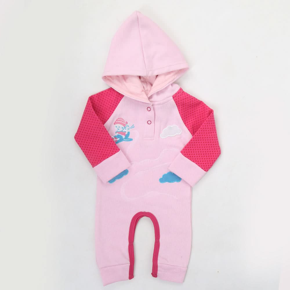 Newborn Unisex Full Sleeves Fleece Hooded Romper - Pink, Kids, NB Boys Rompers, Chase Value, Chase Value
