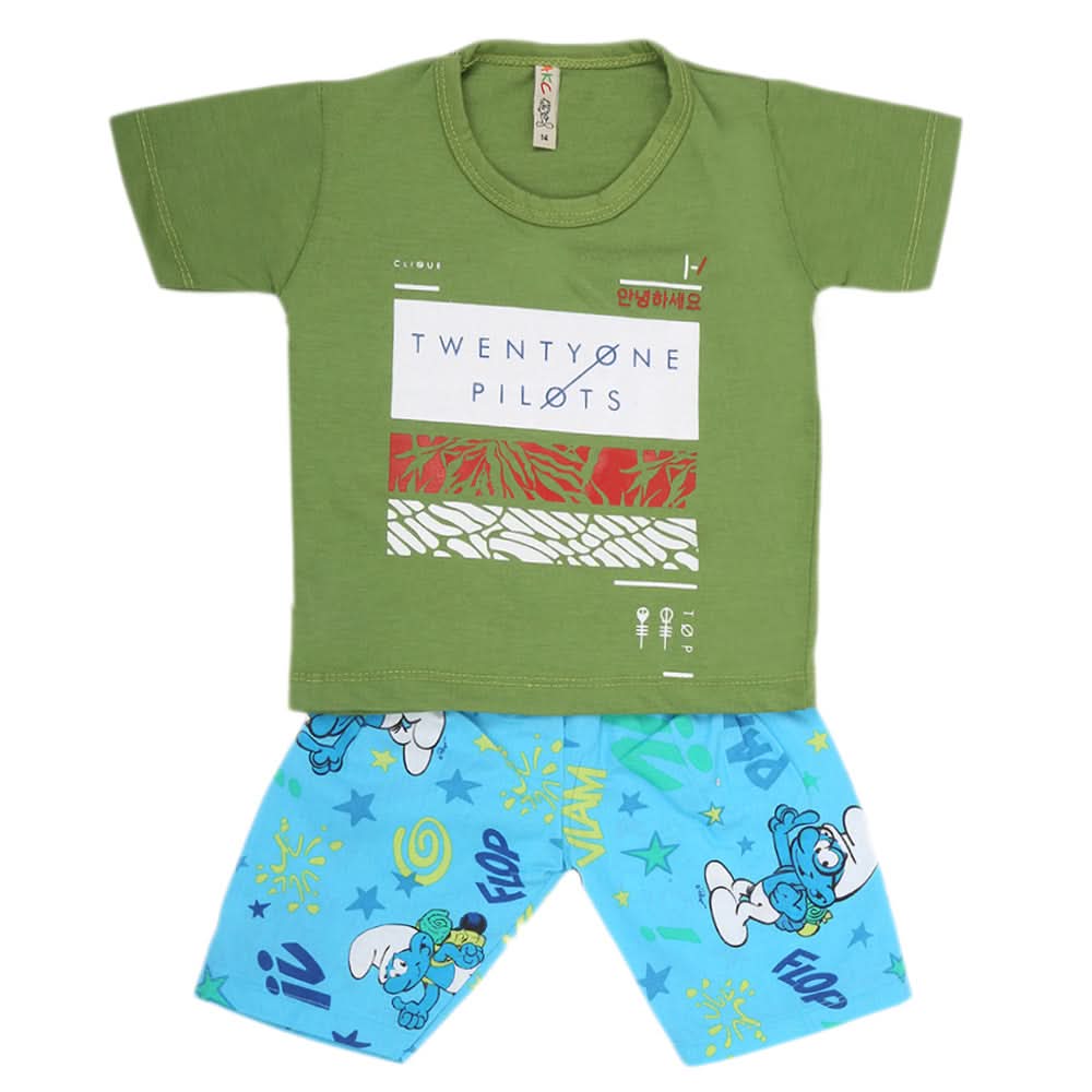 Boys Half Sleeves 2 Piece Suit - Green, Kids, Boys Sets And Suits, Chase Value, Chase Value
