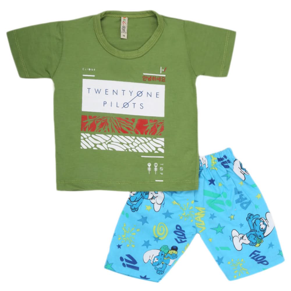 Boys Half Sleeves 2 Piece Suit - Green, Kids, Boys Sets And Suits, Chase Value, Chase Value
