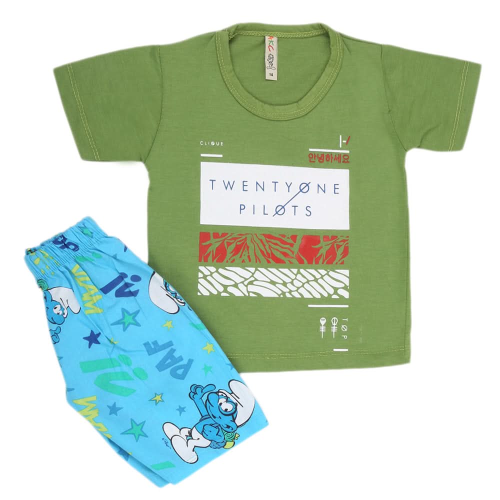 Boys Half Sleeves 2 Piece Suit - Green, Kids, Boys Sets And Suits, Chase Value, Chase Value