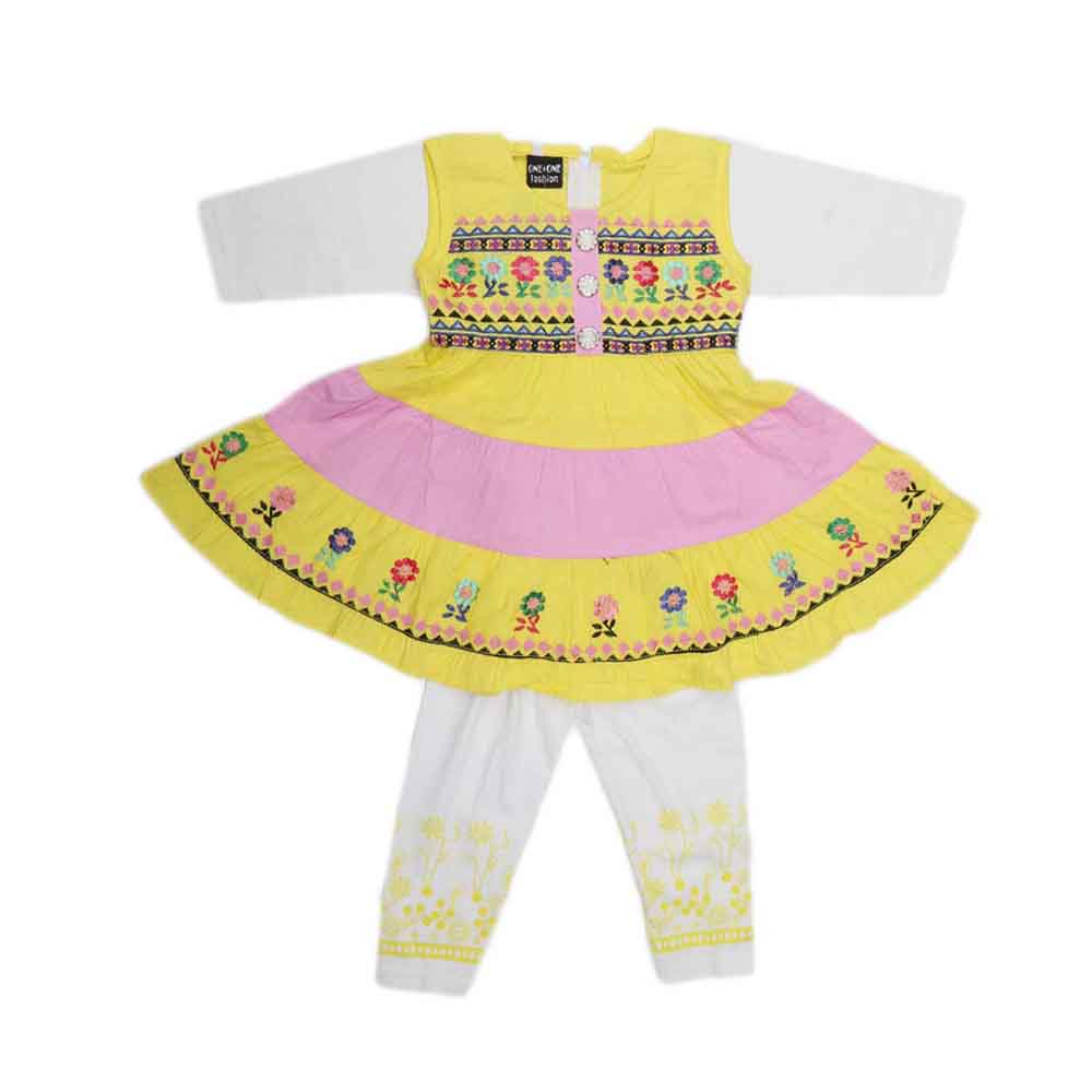Girls Fancy Frock 2 Pcs - Yellow, Kids, Girls Frocks, Chase Value, Chase Value