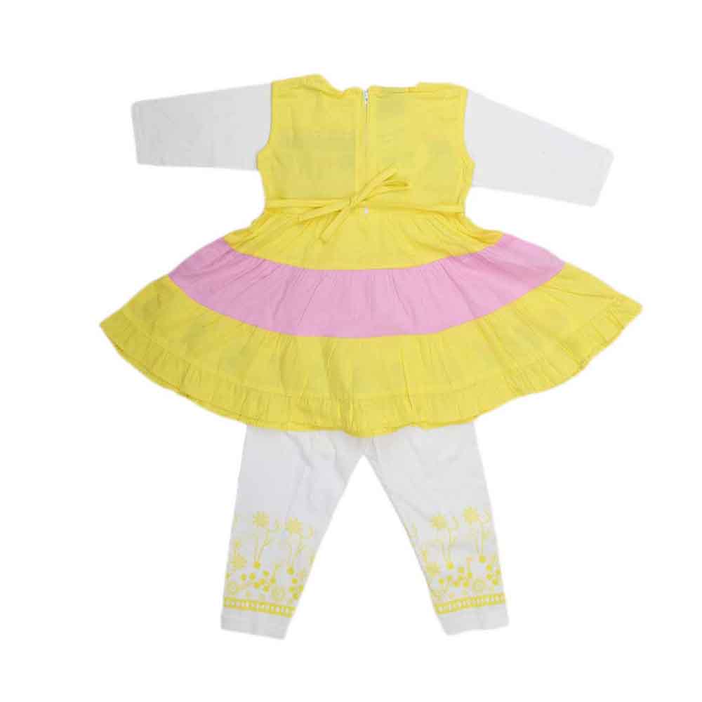 Girls Fancy Frock 2 Pcs - Yellow, Kids, Girls Frocks, Chase Value, Chase Value