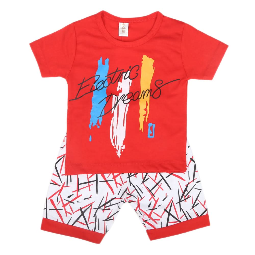 Boys Half Sleeves Short Suit  SML CVC-39-Red, Kids, Boys Sets And Suits, Chase Value, Chase Value