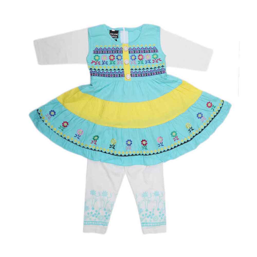 Girls Fancy Frock 2 Pcs - Sea Green, Kids, Girls Frocks, Chase Value, Chase Value