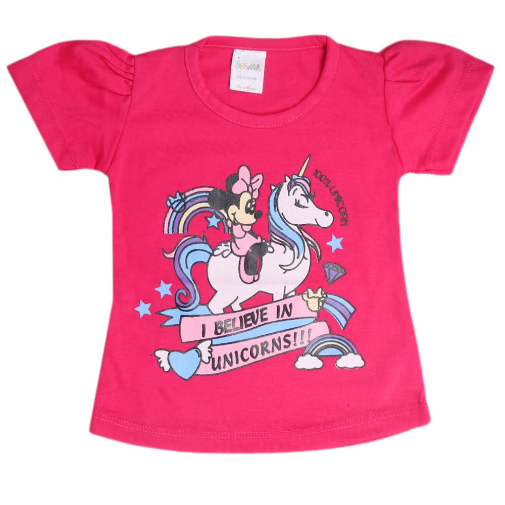 Newborn Girls Half Sleeves T-Shirt - Dark Pink, Kids, Newborn Girls T-Shirts, Chase Value, Chase Value