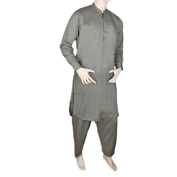 Eminent Band Collar Embroidered Shalwar Kameez For Men - Green, Men, Shalwar Kameez, Chase Value, Chase Value