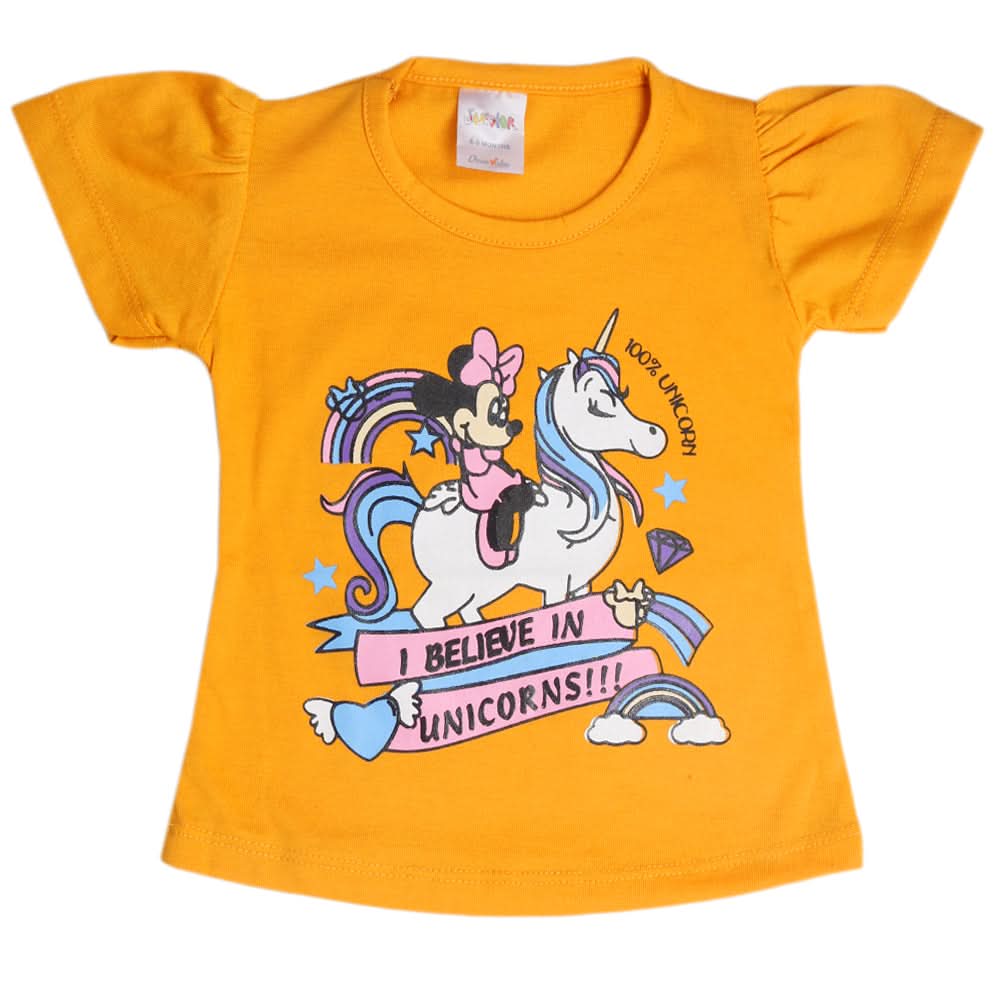Newborn Girls Half Sleeves T-Shirt - Mustard, Kids, Newborn Girls T-Shirts, Chase Value, Chase Value