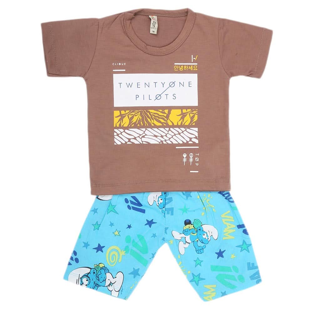 Boys Half Sleeves 2 Piece Suit - Coffee, Kids, Boys Sets And Suits, Chase Value, Chase Value