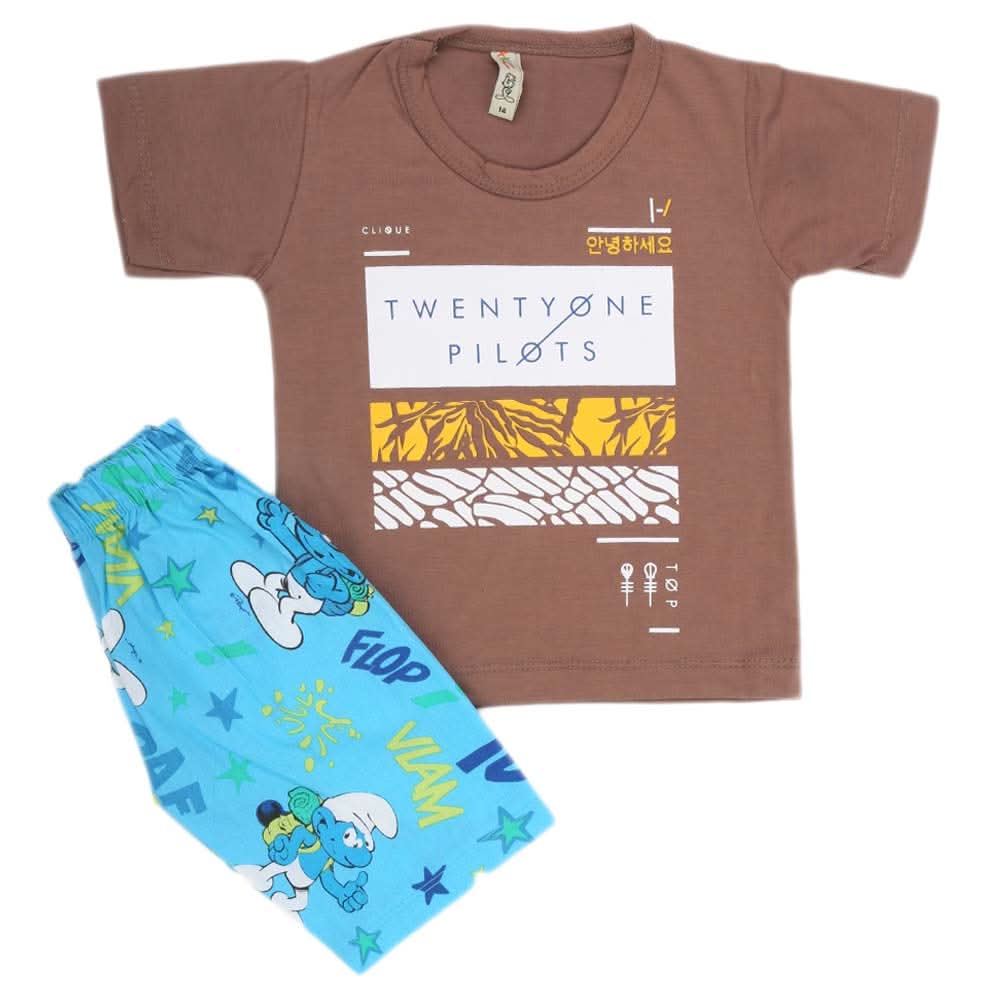Boys Half Sleeves 2 Piece Suit - Coffee, Kids, Boys Sets And Suits, Chase Value, Chase Value