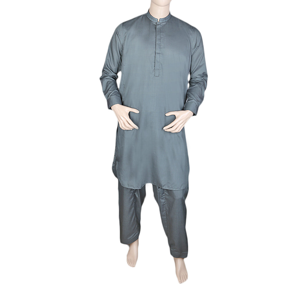 Eminent Band Collar Embroidered Shalwar Kameez For Men - Dark Green, Men, Shalwar Kameez, Chase Value, Chase Value