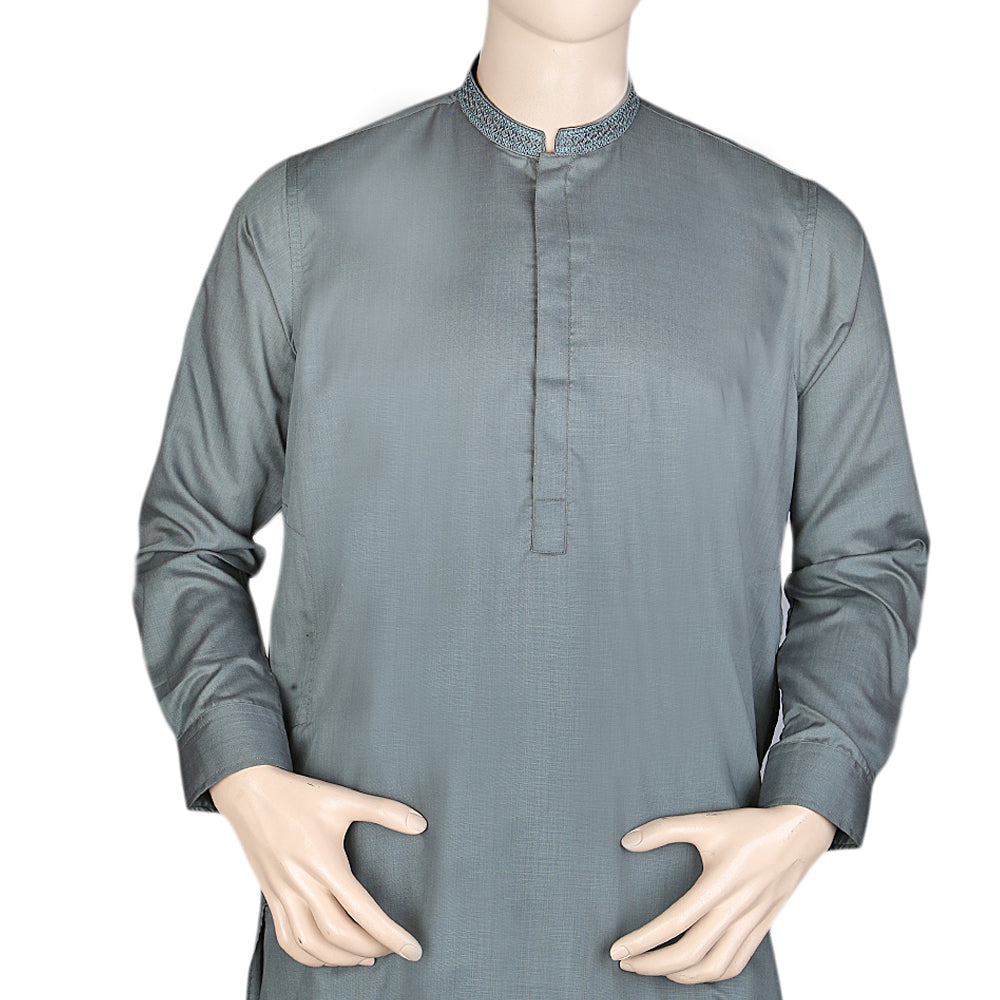 Eminent Band Collar Embroidered Shalwar Kameez For Men - Dark Green, Men, Shalwar Kameez, Chase Value, Chase Value
