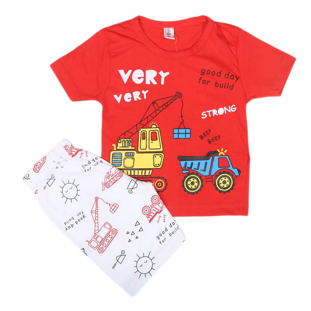 Boys Half Sleeves Short Suit SML CVC-53-Red, Kids, Boys Sets And Suits, Chase Value, Chase Value