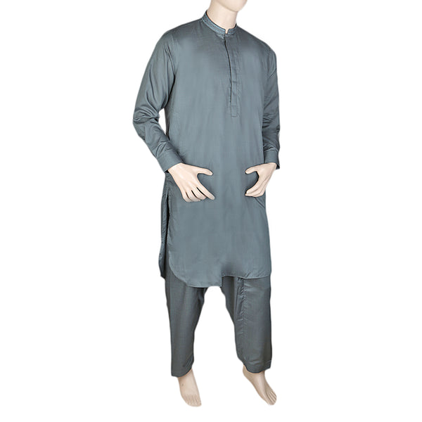 Eminent Band Collar Embroidered Shalwar Kameez For Men - Dark Green, Men, Shalwar Kameez, Chase Value, Chase Value