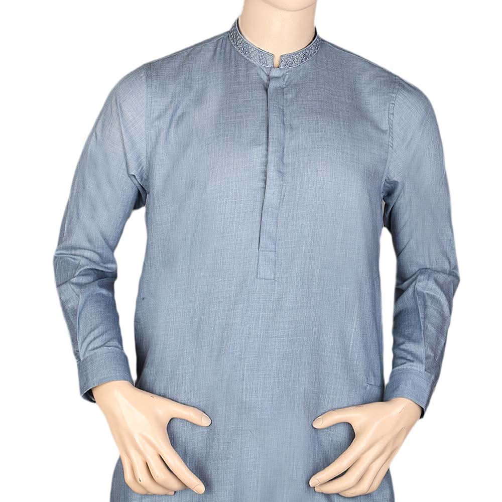 Men's Kameez Shalwar -Embroidered-Steel Blue, Men, Shalwar Kameez, Chase Value, Chase Value