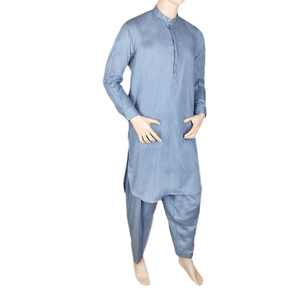 Men's Kameez Shalwar -Embroidered-Steel Blue, Men, Shalwar Kameez, Chase Value, Chase Value