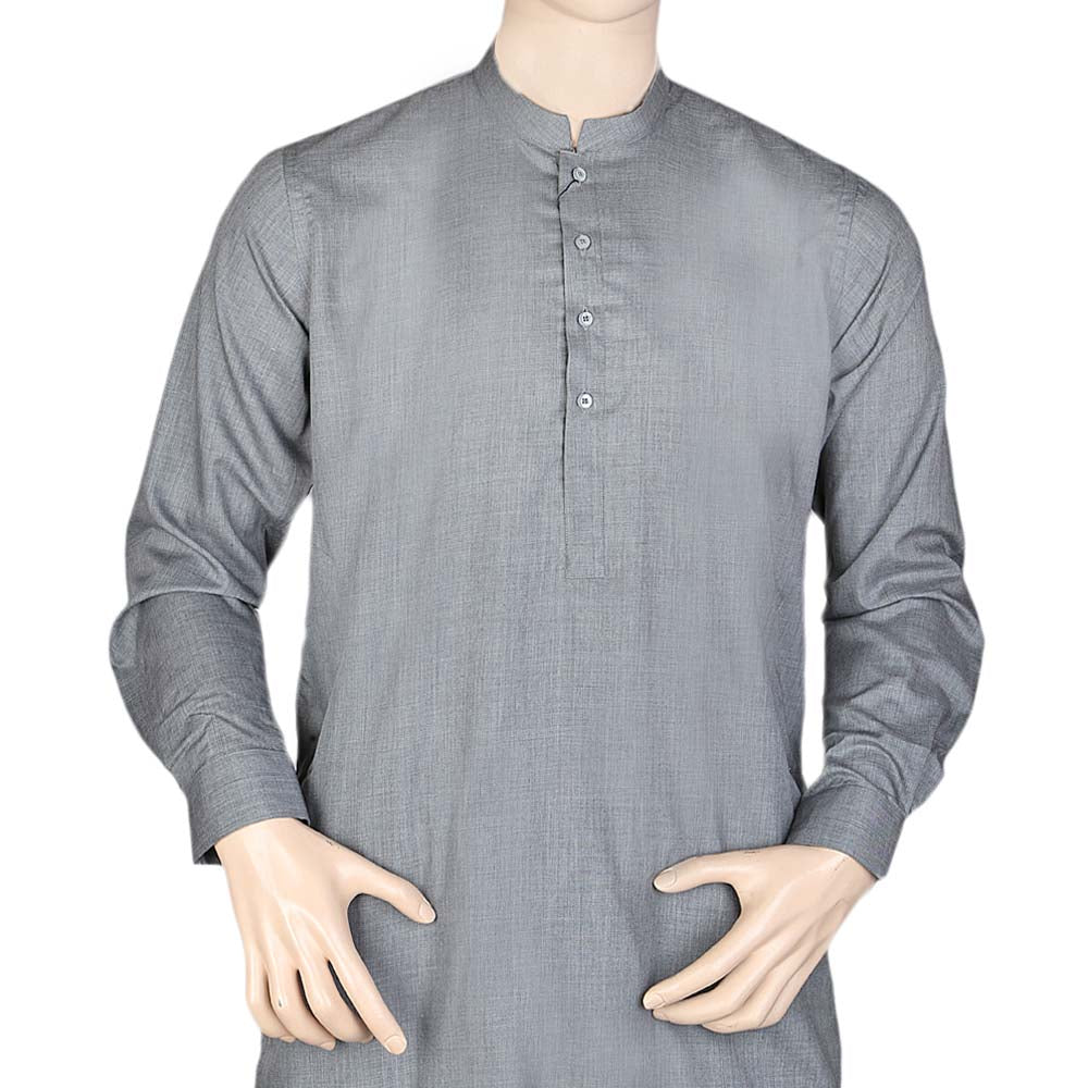 Eminent Band Collar Plain Shalwar Kameez For Men - Light Grey, Men, Shalwar Kameez, Chase Value, Chase Value