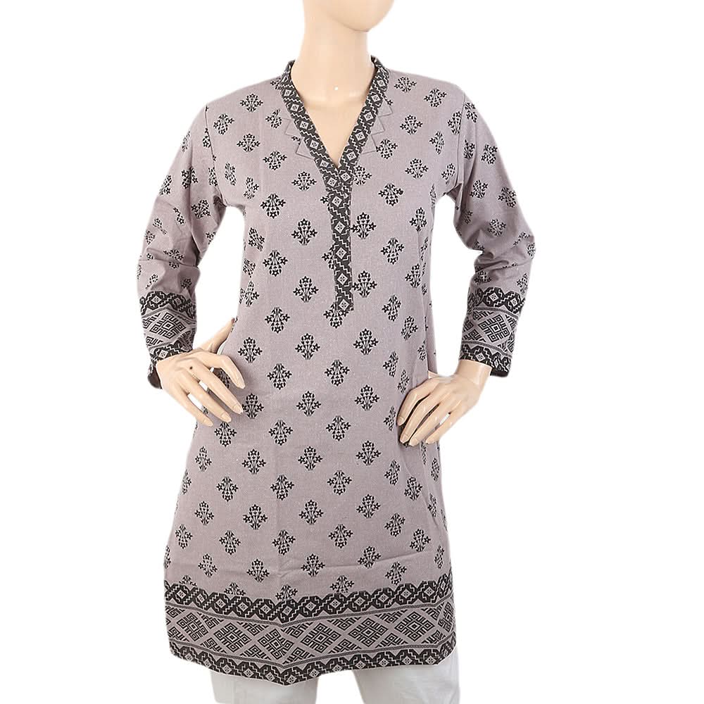 Women's Fancy Printed Wool Kurti - Grey, Women, Ready Kurtis, Chase Value, Chase Value