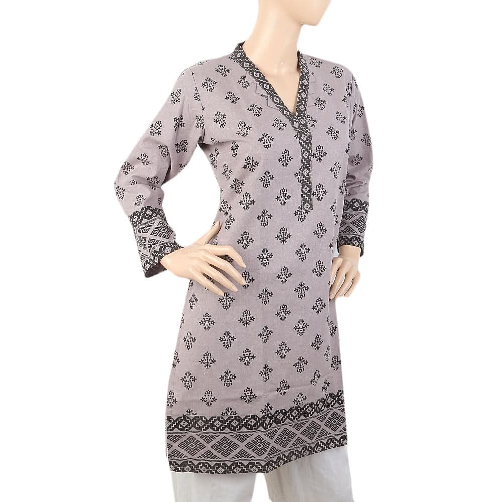 Women's Fancy Printed Wool Kurti - Grey, Women, Ready Kurtis, Chase Value, Chase Value