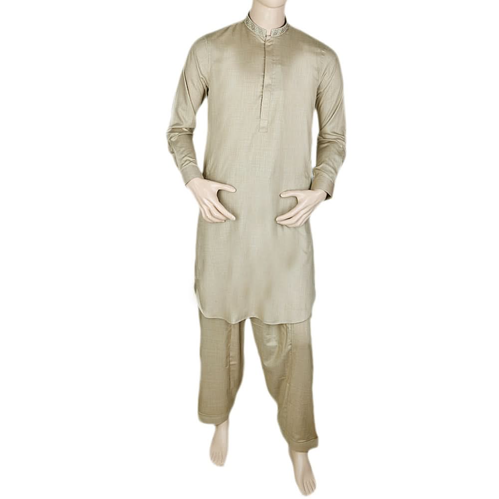 Men's Kameez Shalwar -Embroidered- Khaki, Men, Shalwar Kameez, Chase Value, Chase Value